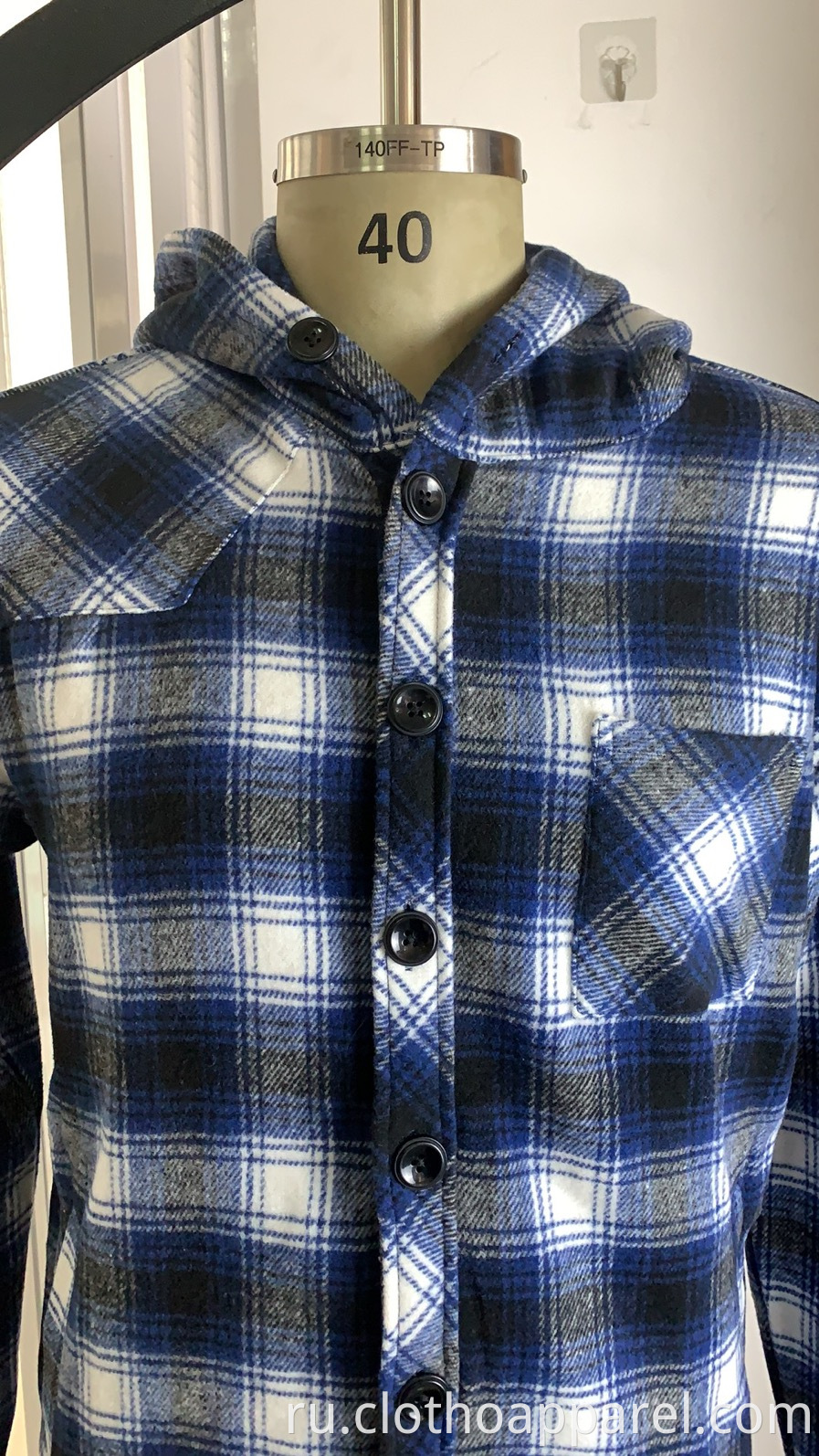 10% Wool 90% Polyester Flannel Hoody Shirt